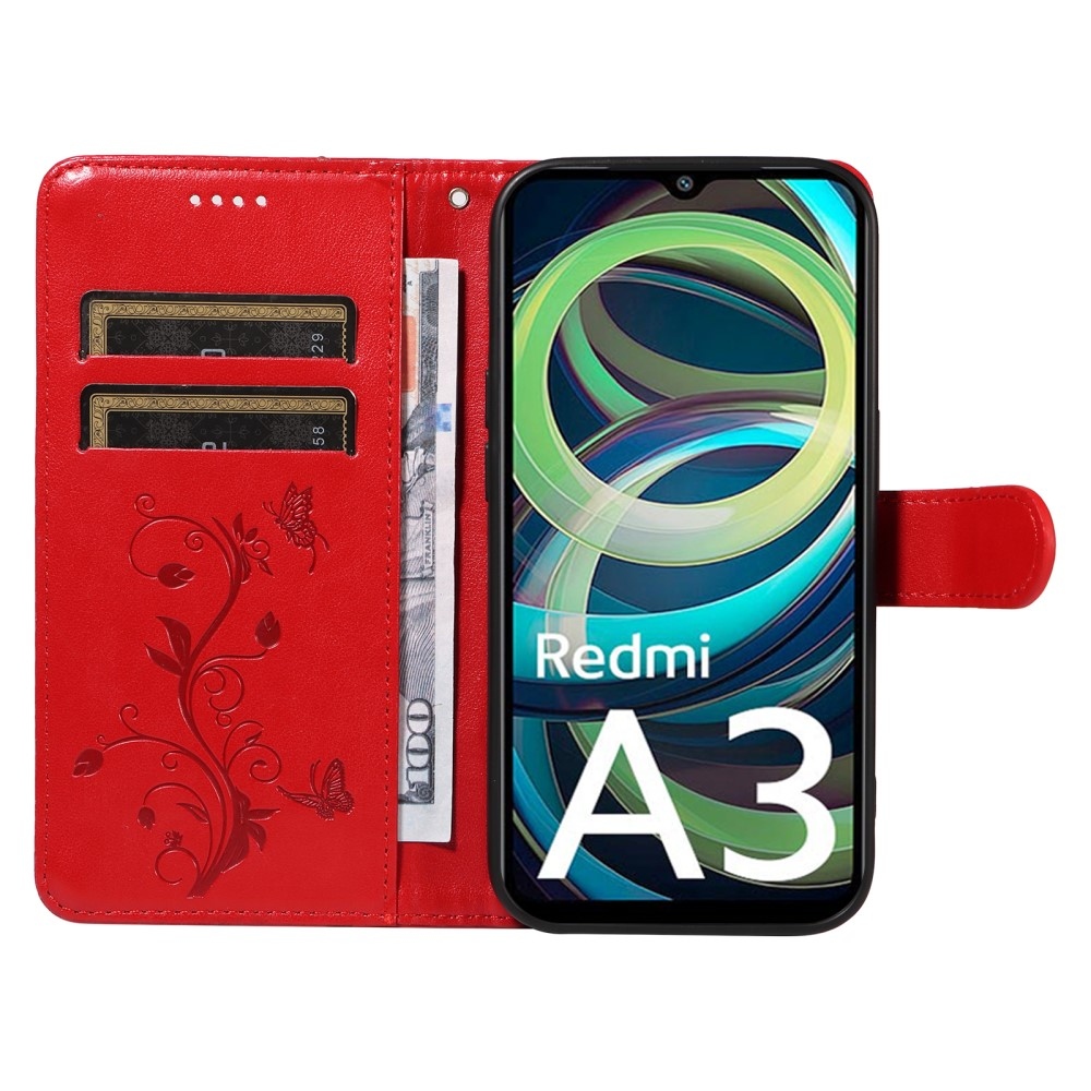 Flowers knížkové pouzdro na Xiaomi Redmi A3 - červené