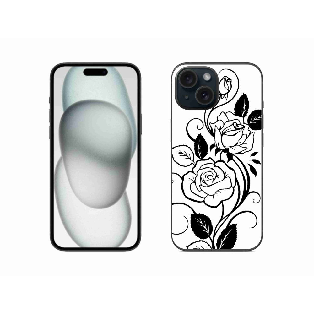 Gelový kryt mmCase na iPhone 15 - černobílá růže