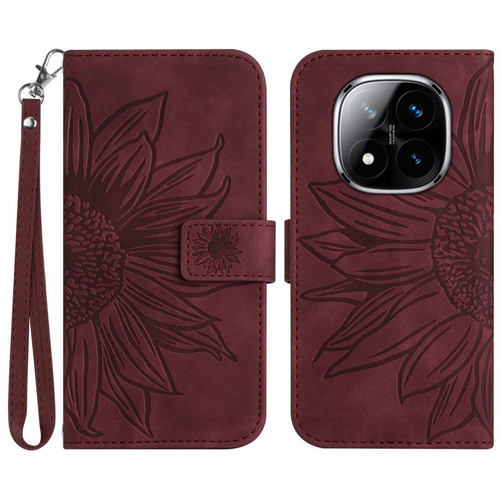 Sunflowers knížkové pouzdro na Xiaomi Redmi Note 14 Pro - vínové