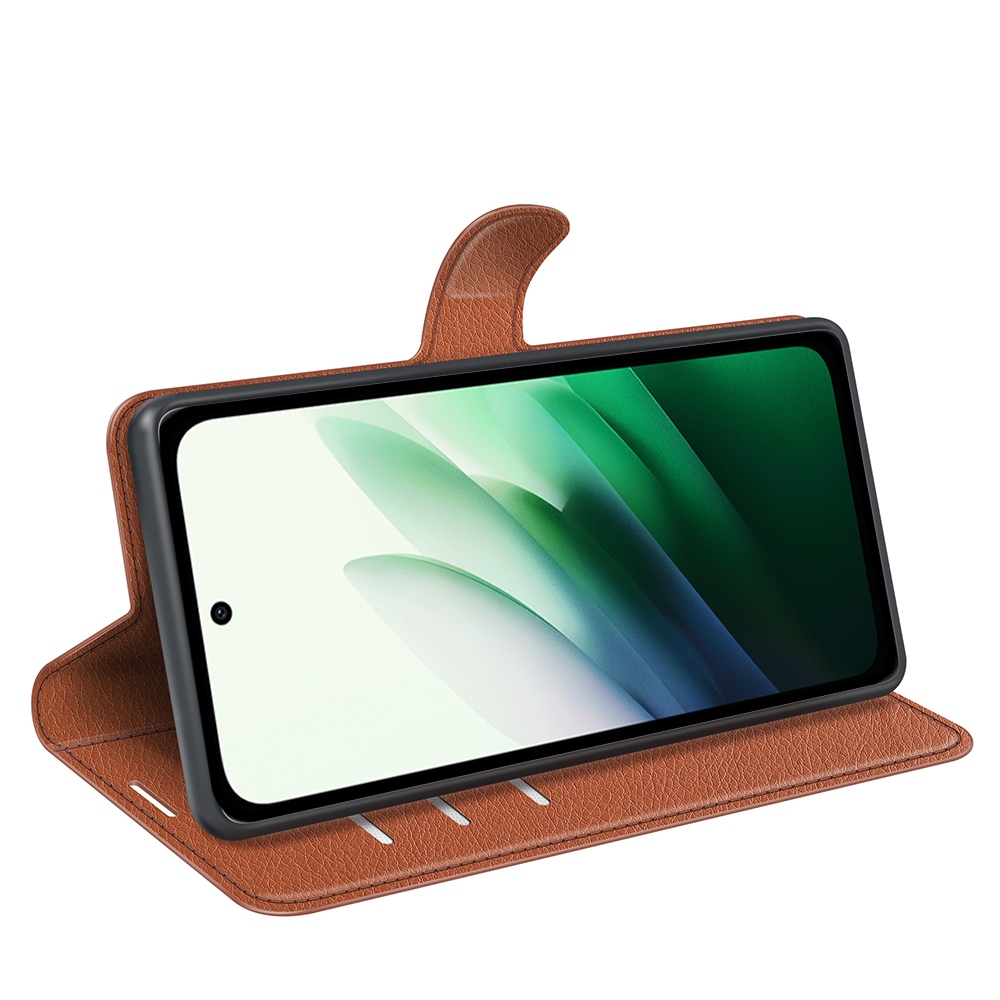 Litchi knížkové pouzdro na Xiaomi Redmi 15 4G/5G (171mm) - hnědé