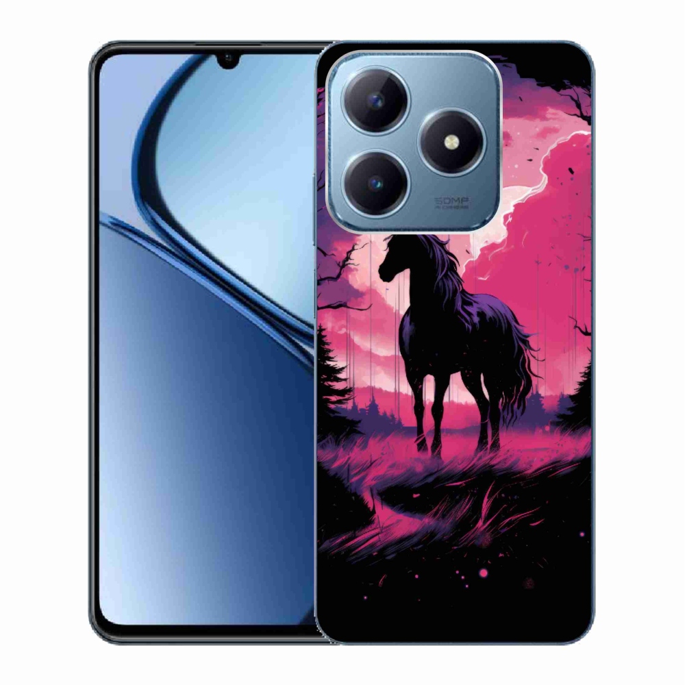 Gelový kryt mmCase na Realme C63 - černý kreslený kůň 1