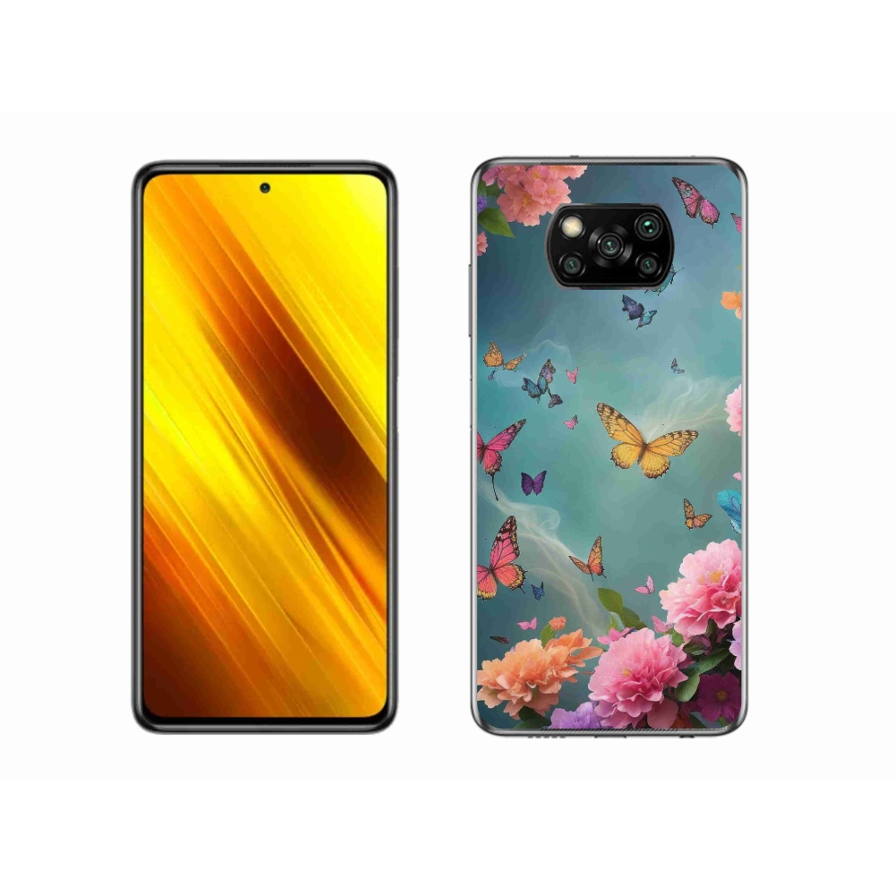 Gelový kryt mmCase na Xiaomi Poco X3 Pro - barevné květy a motýli