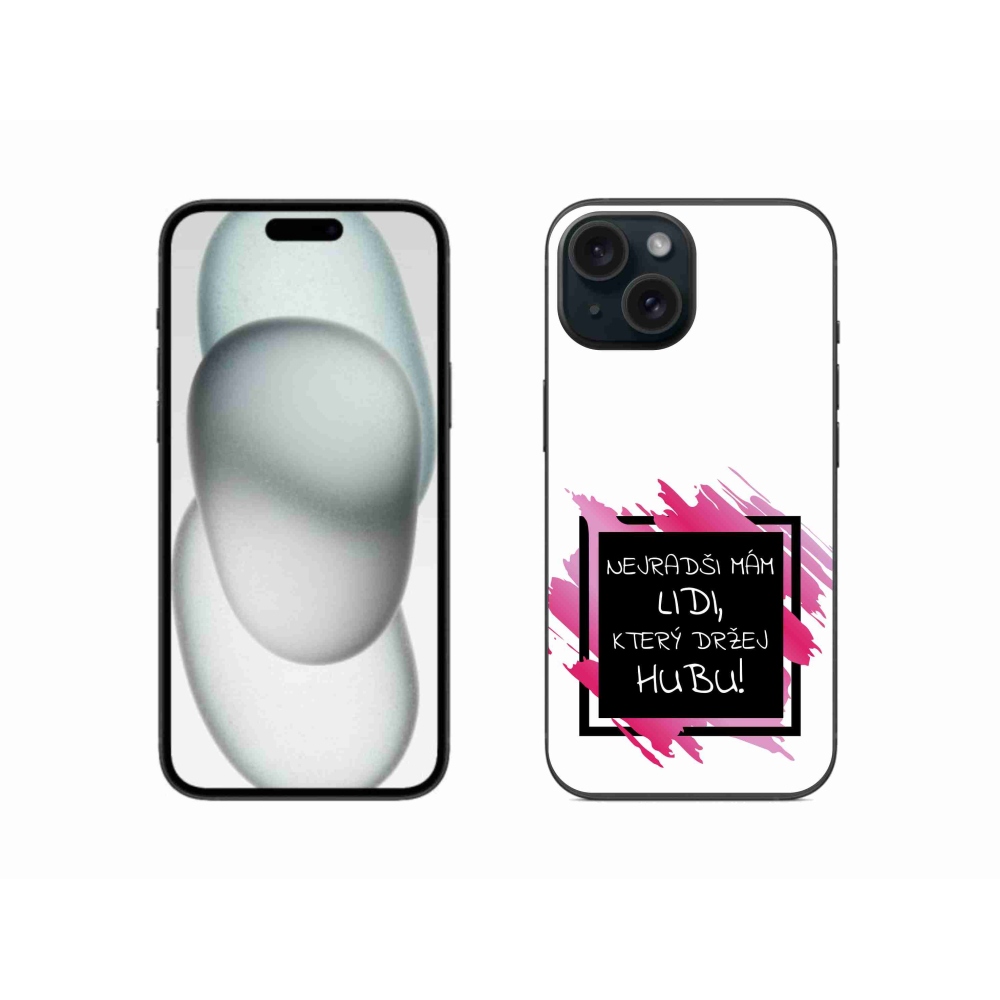 Gelový kryt mmCase na iPhone 15 - vtipný text 7 černobílé pozadí