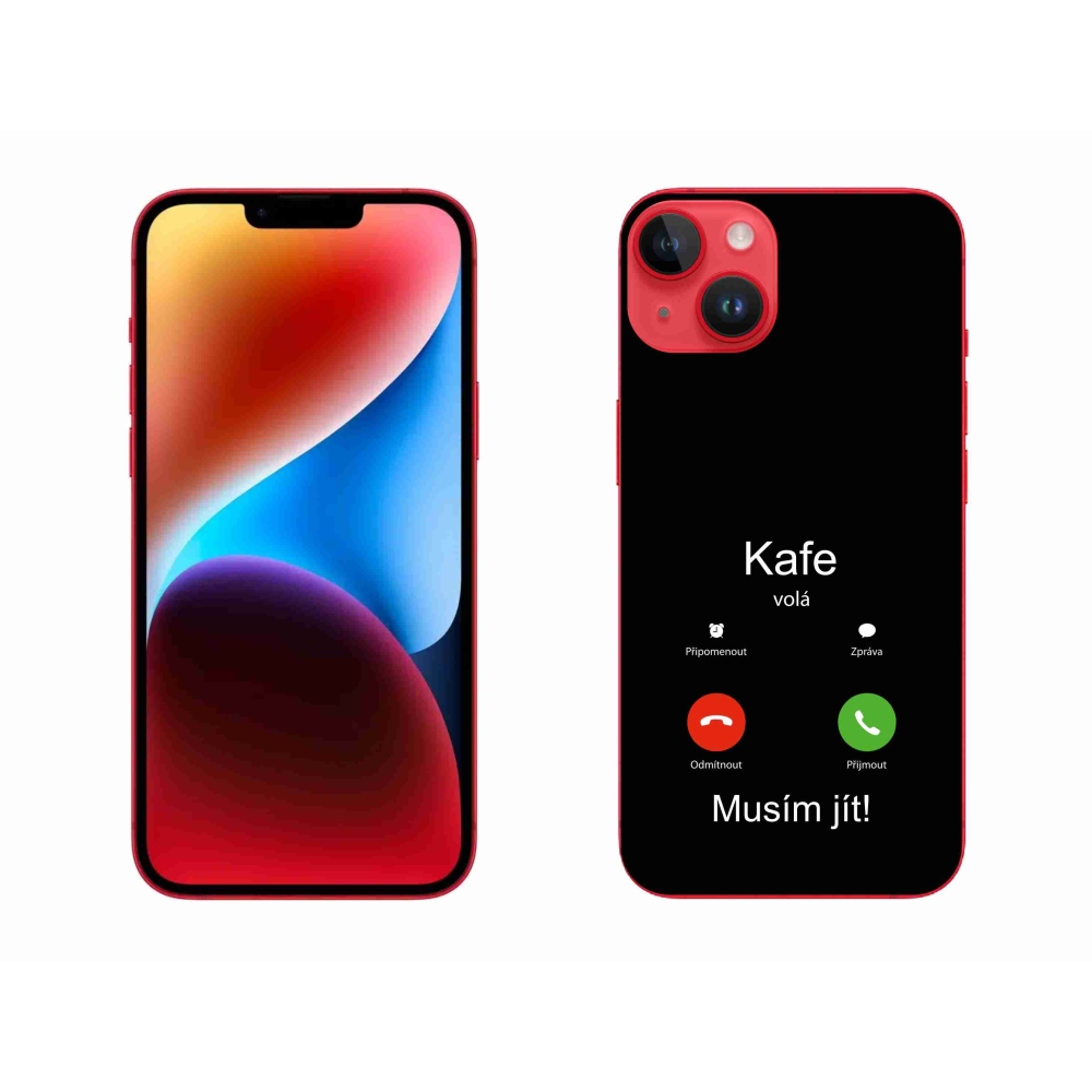 Gelový kryt mmCase na iPhone 14 Plus - kafe volá černé pozadí