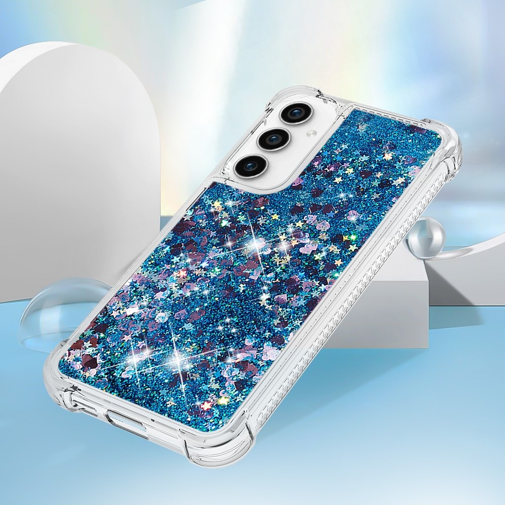 Glitter gelový přesýpací obal na Samsung Galaxy S23 FE - modrý/srdíčka