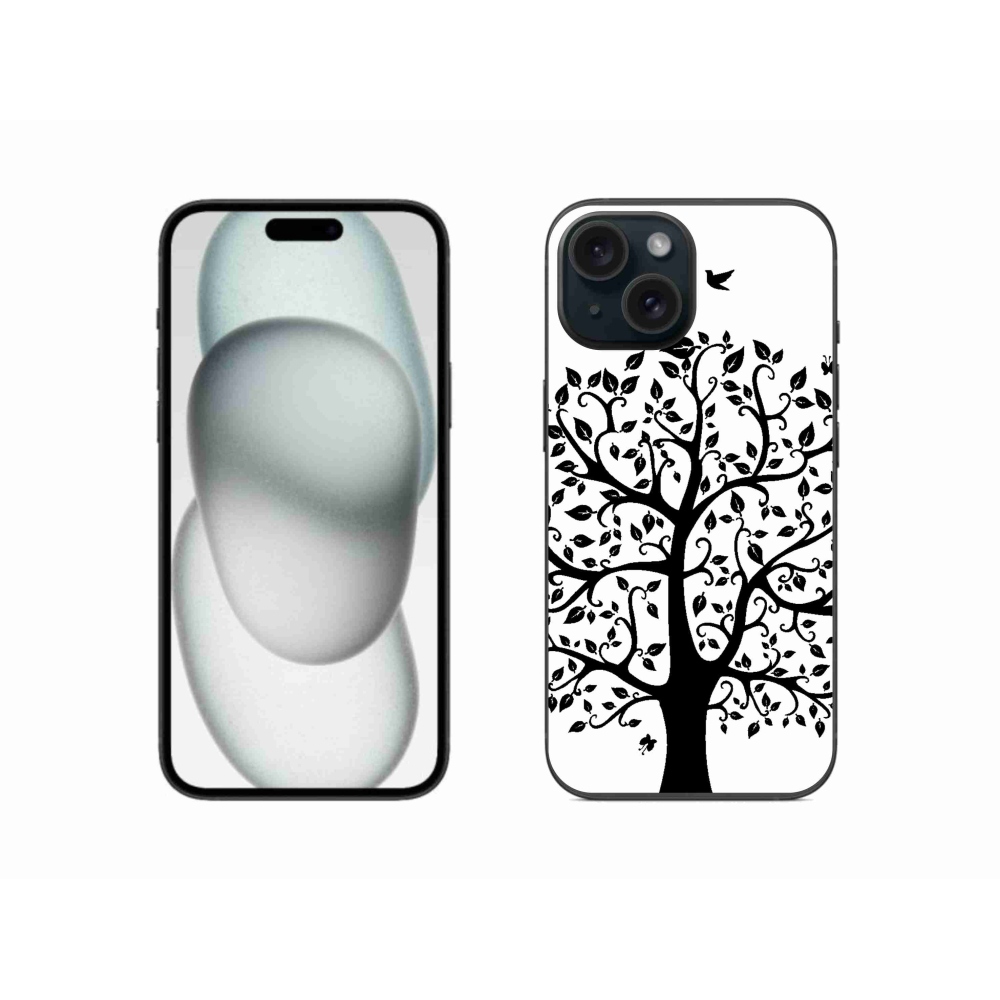 Gelový kryt mmCase na iPhone 15 - černobílý strom