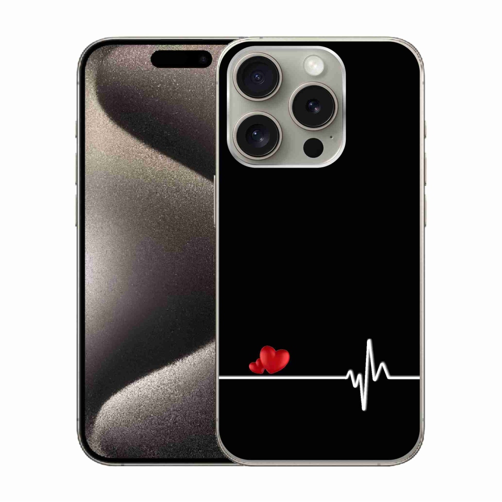Gelový kryt mmCase na iPhone 15 Pro - srdce a tep černé pozadí