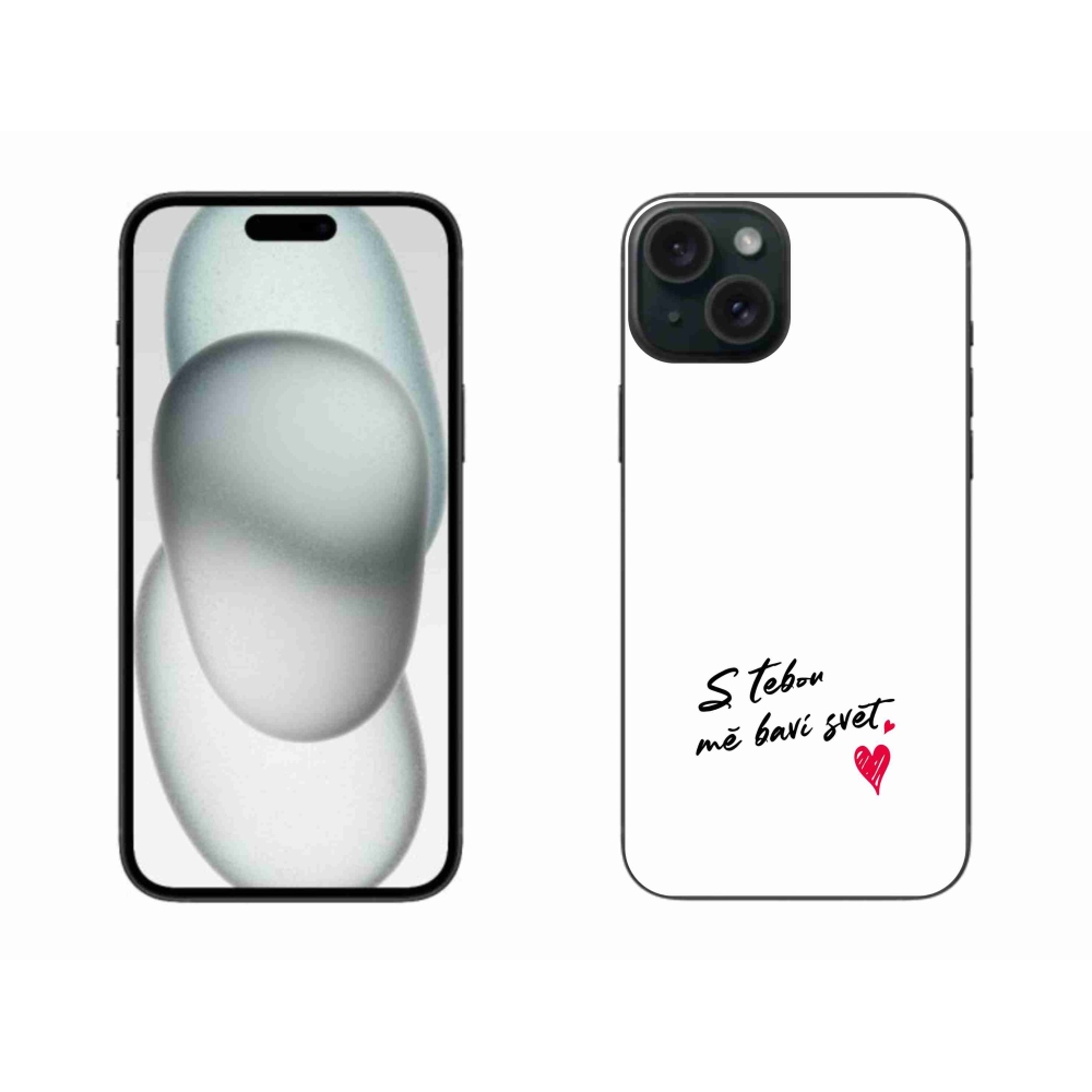 Gelový kryt mmCase na iPhone 15 Plus - zamilovaný text 1 bílé pozadí