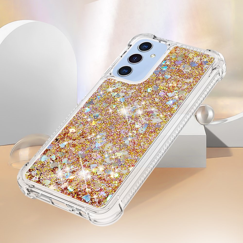 Glitter přesýpací gelový obal na Samsung Galaxy A26 5G - zlatý/srdíčka
