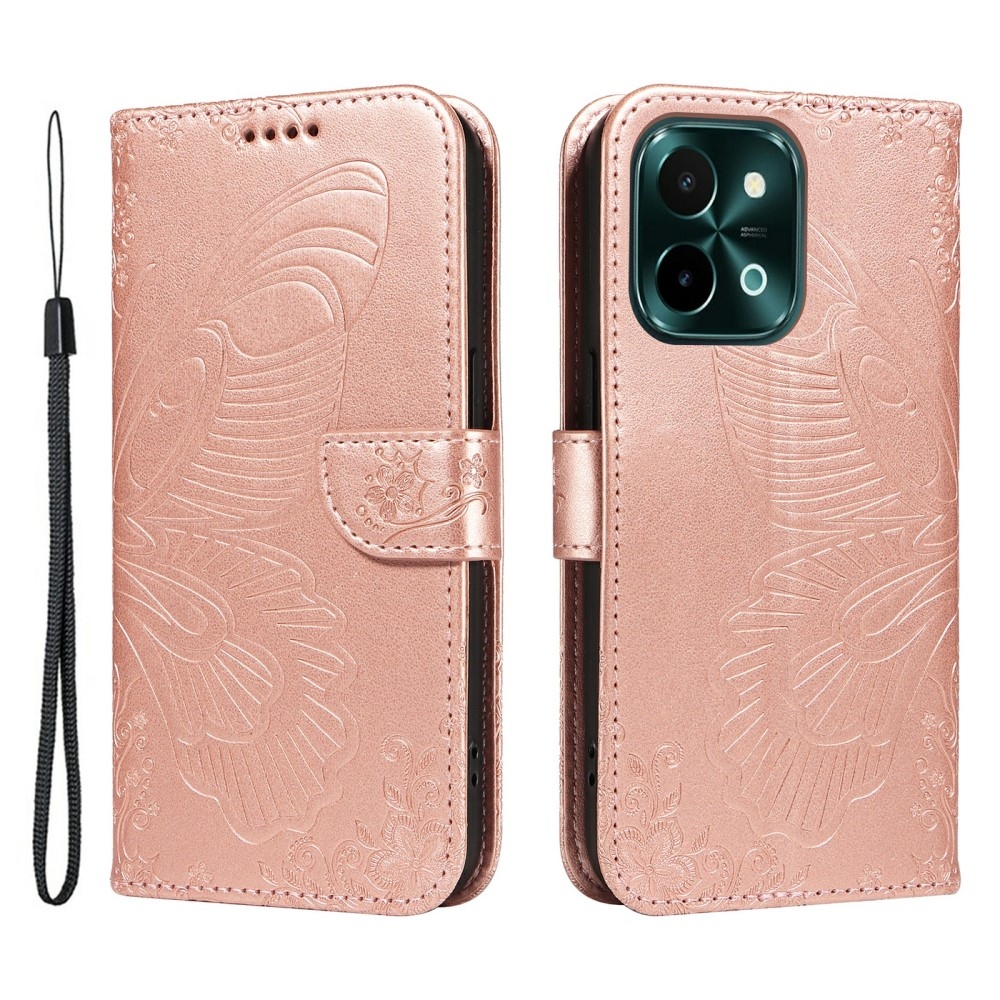 Floral Butterfly knížkové pouzdro na Vivo Y28 - růžovozlaté