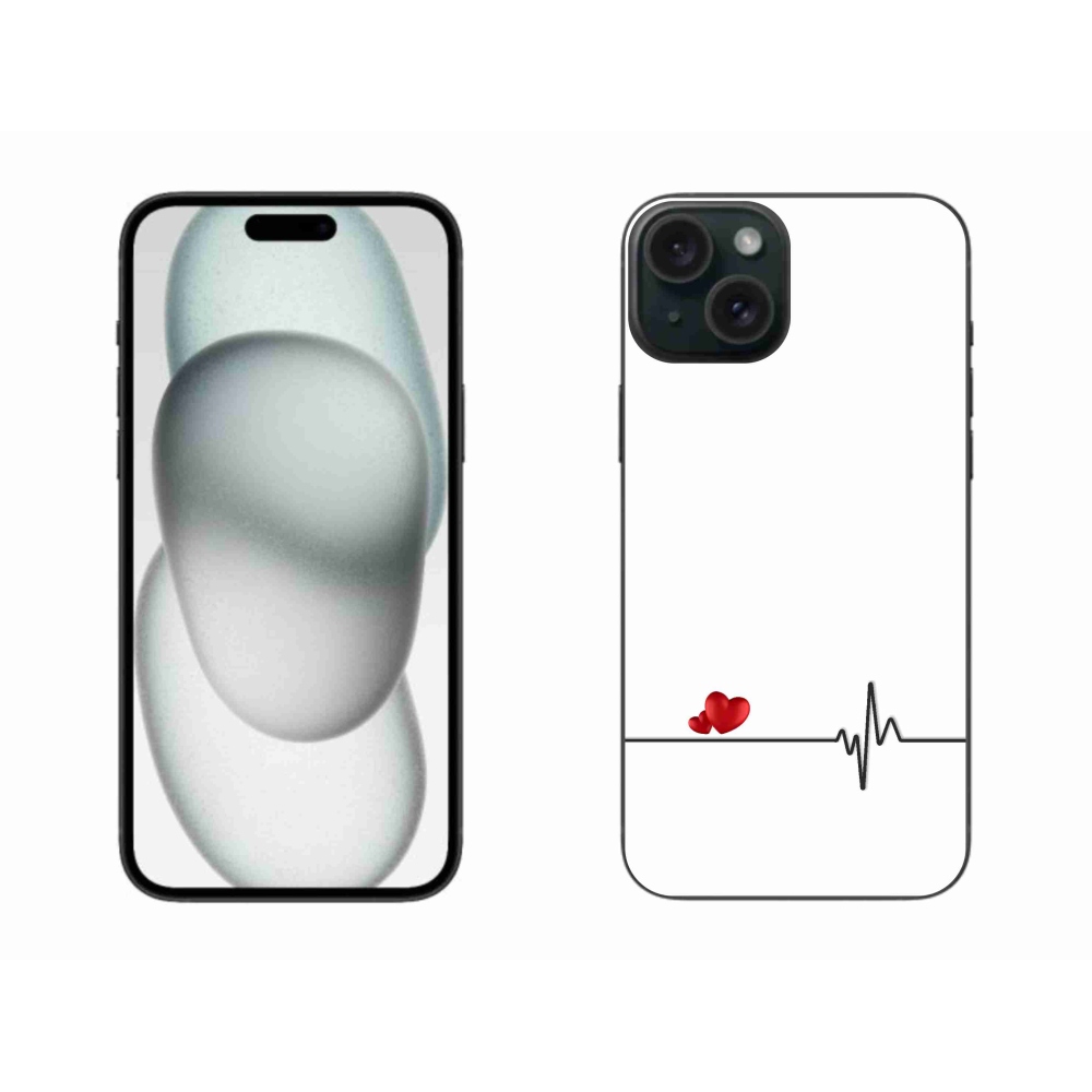 Gelový kryt mmCase na iPhone 15 Plus - srdce a tep bílé pozadí