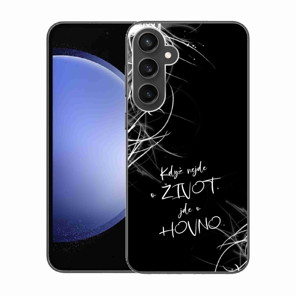 Gelový kryt mmCase na Samsung Galaxy S23 FE - vtipný text 16 černé pozadí