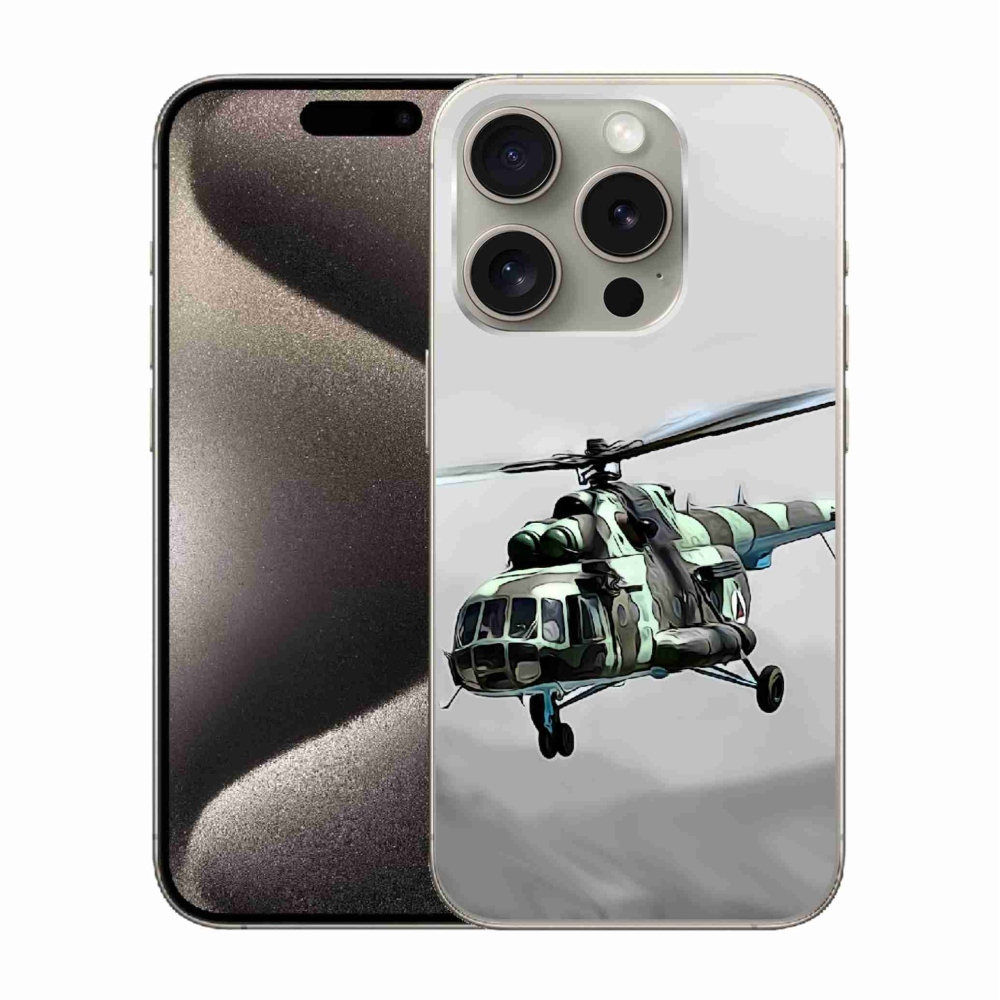 Gelový kryt mmCase na iPhone 15 Pro - vojenský vrtulník