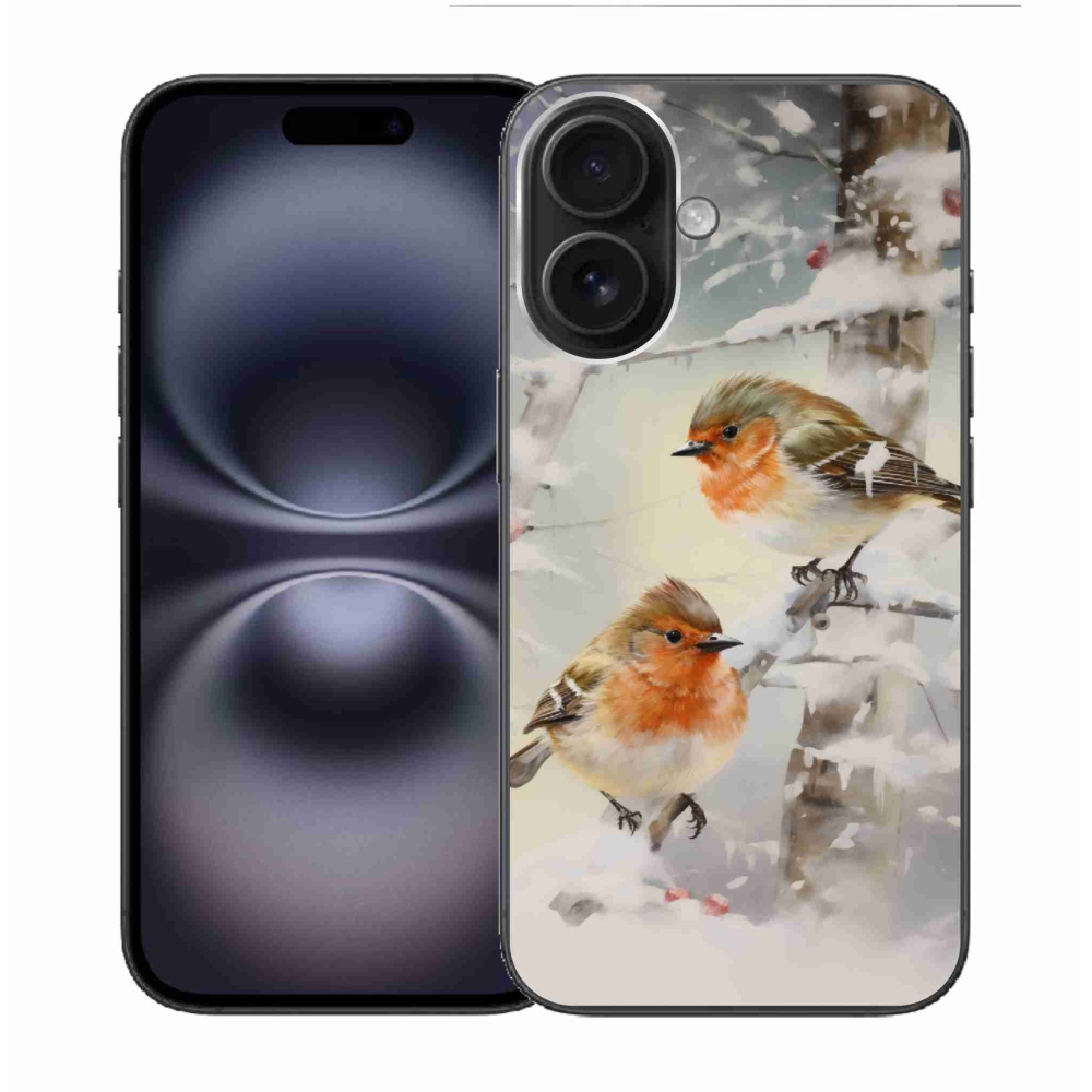 Gelový kryt mmCase na iPhone 16 - ptáčci v zimě