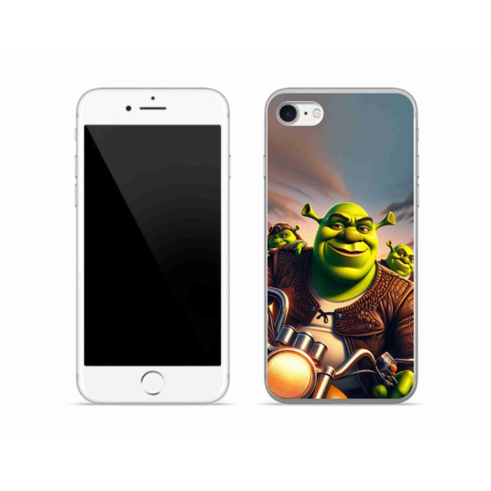 Gelový kryt mmCase na iPhone SE (2022) - shrek na motorce