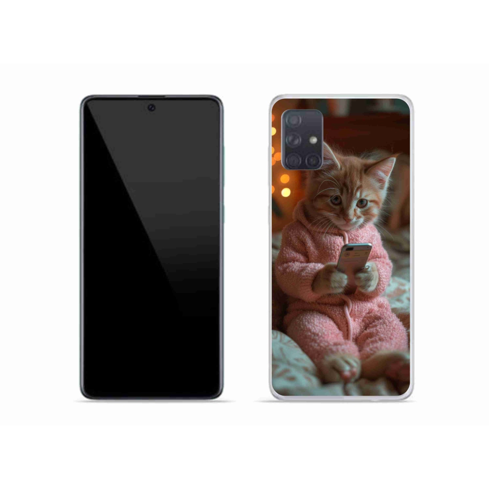 Gelový kryt mmCase na Samsung Galaxy A51 - kotě s mobilem