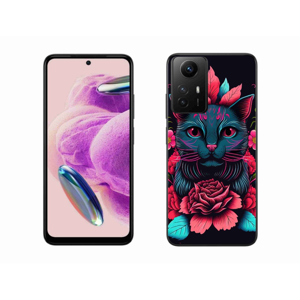 Gelový kryt mmCase na Xiaomi Redmi Note 12S - květiny a kočka