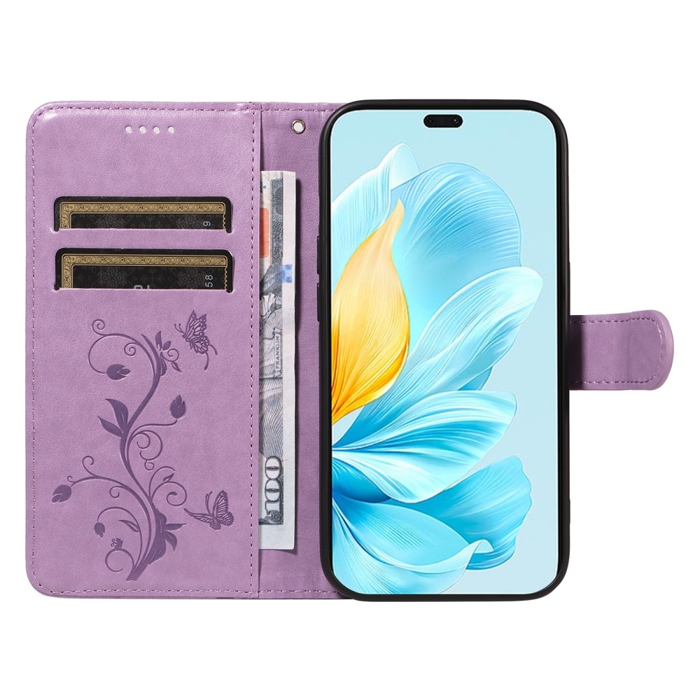 Flowers knížkové pouzdro na Honor 200 Lite 5G - fialové