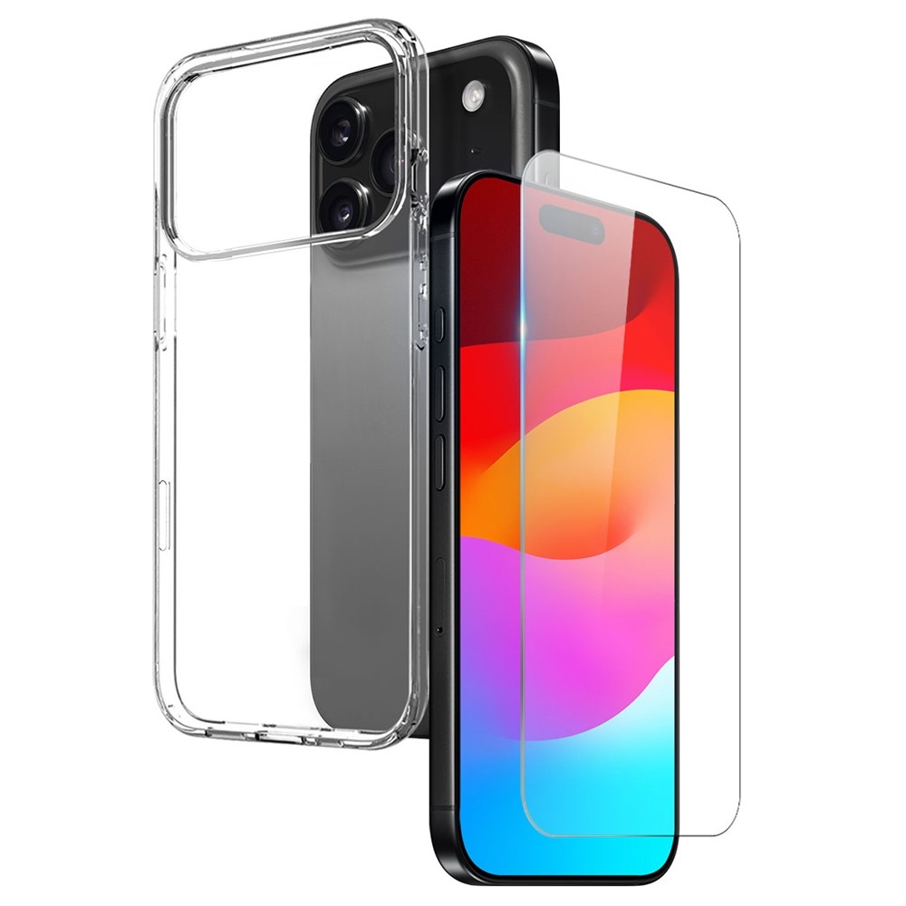 NORTHJO průhledný gelový obal + tvrzené sklo na iPhone 17 Pro - průhledný