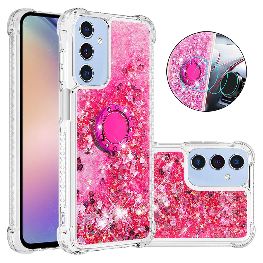 Glitt přesýpací gelový obal s kroužkem na prst na Samsung Galaxy A17 5G - růžový/srdíčka