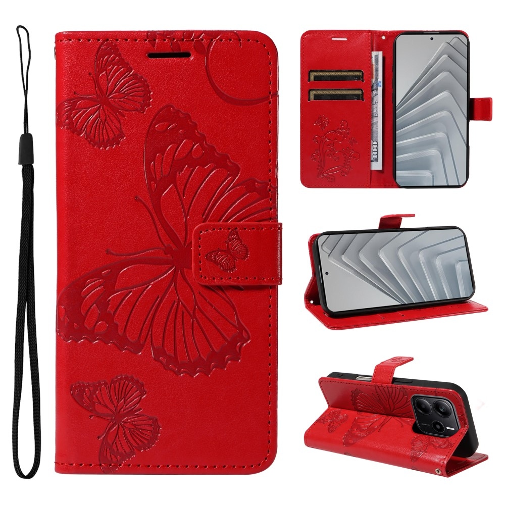 Big Butterfly knížkové pouzdro na Xiaomi Redmi Note 14 - červené