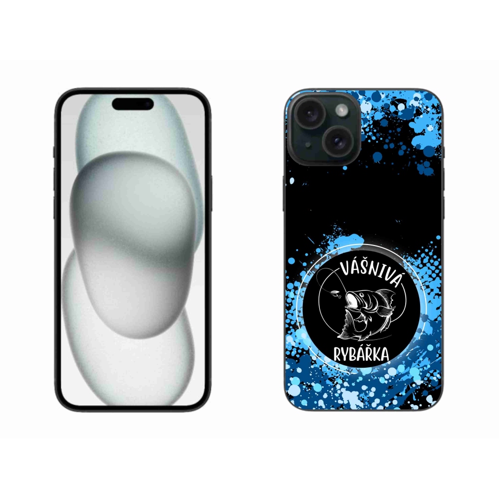 Gelový kryt mmCase na iPhone 15 Plus - vášnivá rybářka černé pozadí