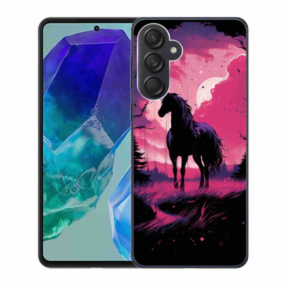 Gelový kryt mmCase na Samsung Galaxy M55 5G - černý kreslený kůň 1