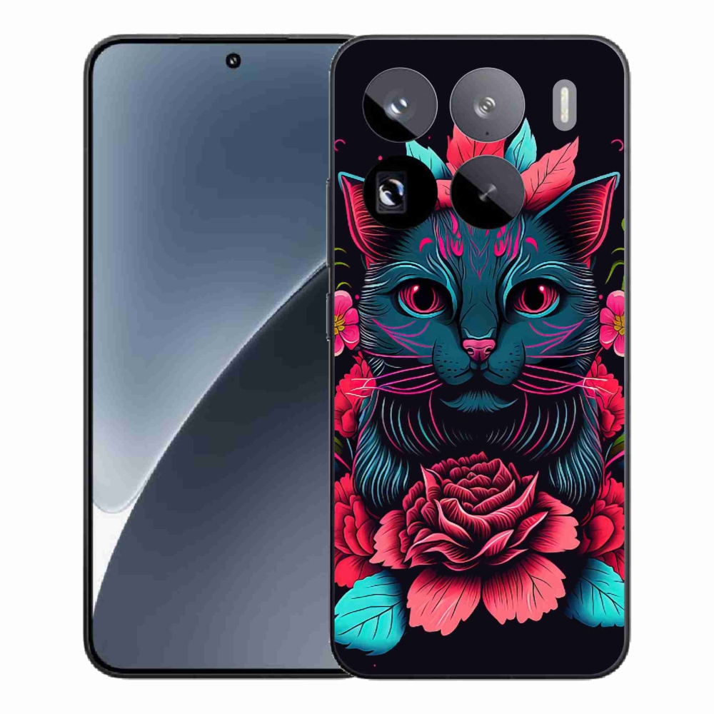 Gelový kryt mmCase na Xiaomi 15 Pro - květiny a kočka