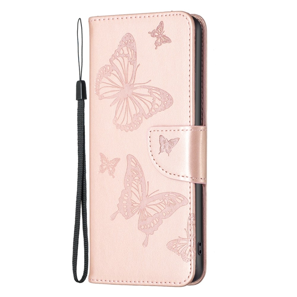 Butterfly knížkové pouzdro na iPhone 16 Pro - růžovozlaté
