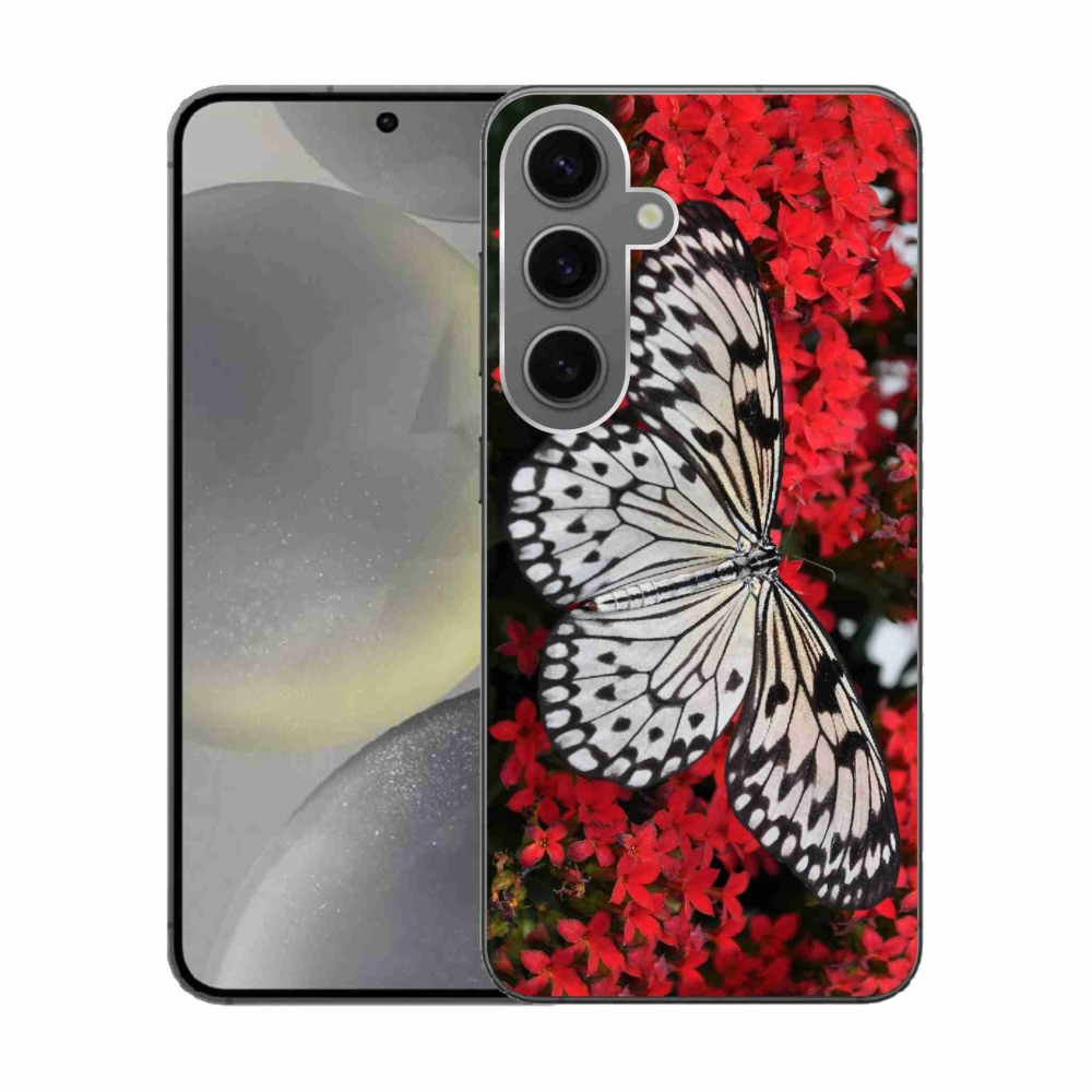 Gelový kryt mmCase na Samsung Galaxy S24 - černobílý motýl 1