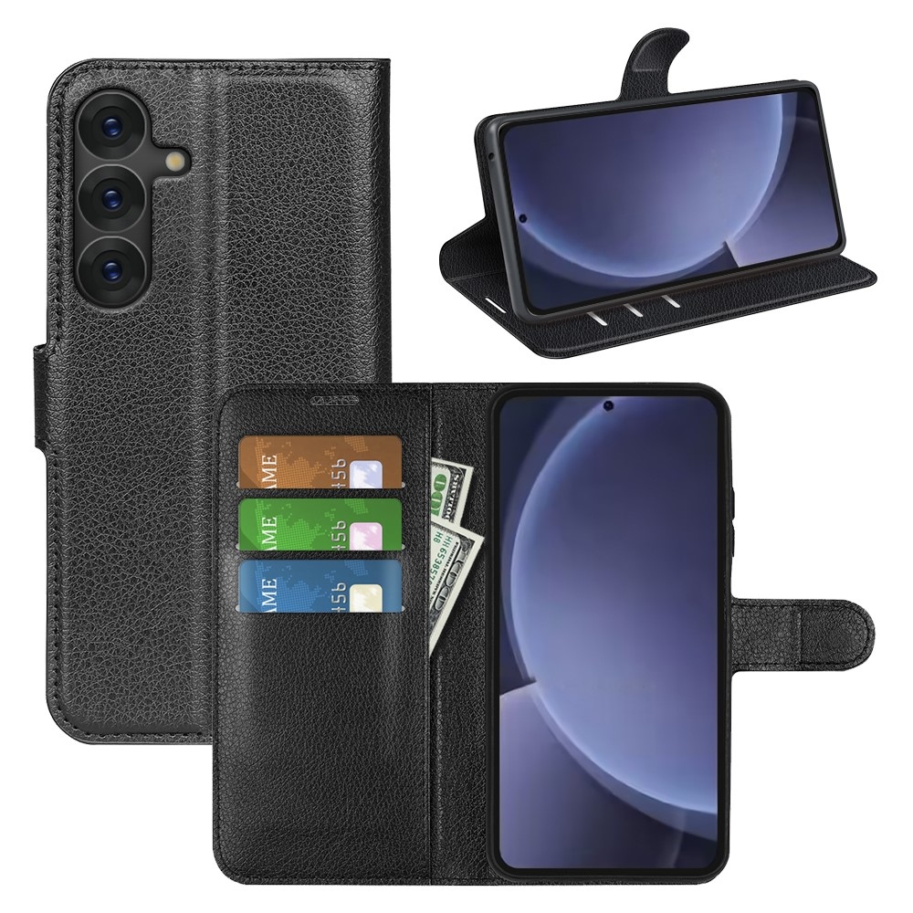 Litchi knížkové pouzdro na Samsung Galaxy S25+ - černé