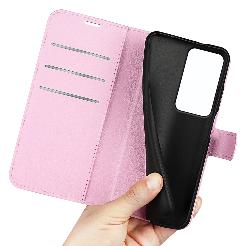Litchi knížkové pouzdro na Xiaomi Redmi 15 4G/5G (171mm) - růžové