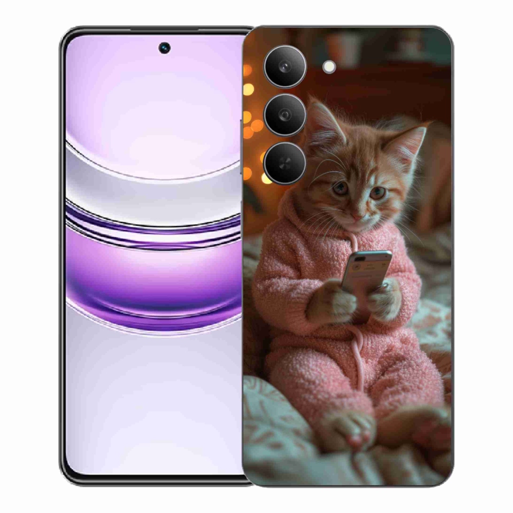 Gelový kryt mmCase na Realme 14x 5G - kotě s mobilem