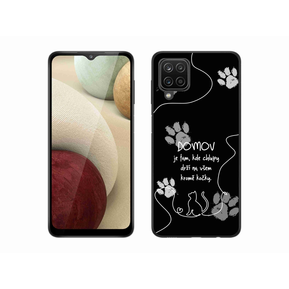 Gelový kryt mmCase na Samsung Galaxy A12 - kočičí motiv černé pozadí