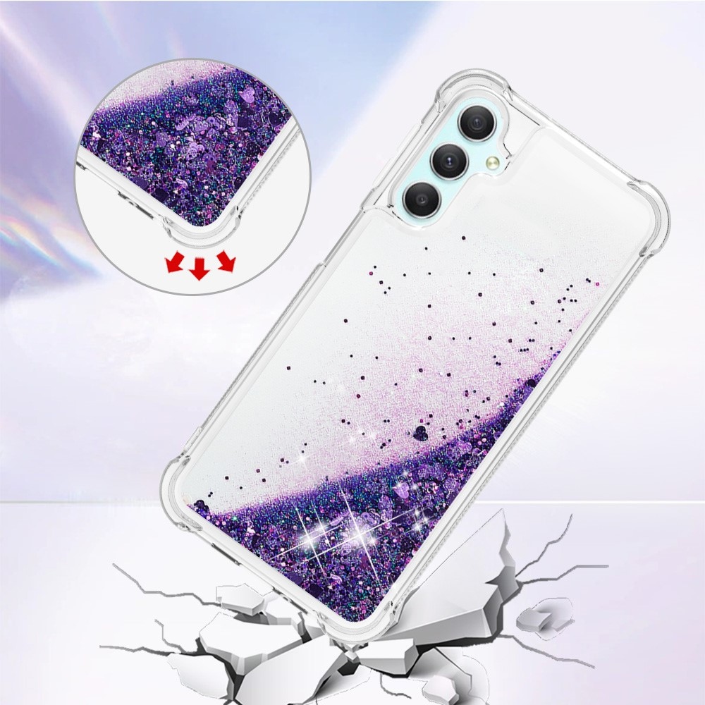 Glitter přesýpací gelový obal na Samsung Galaxy A24 - tmavěfialový/srdíčka	