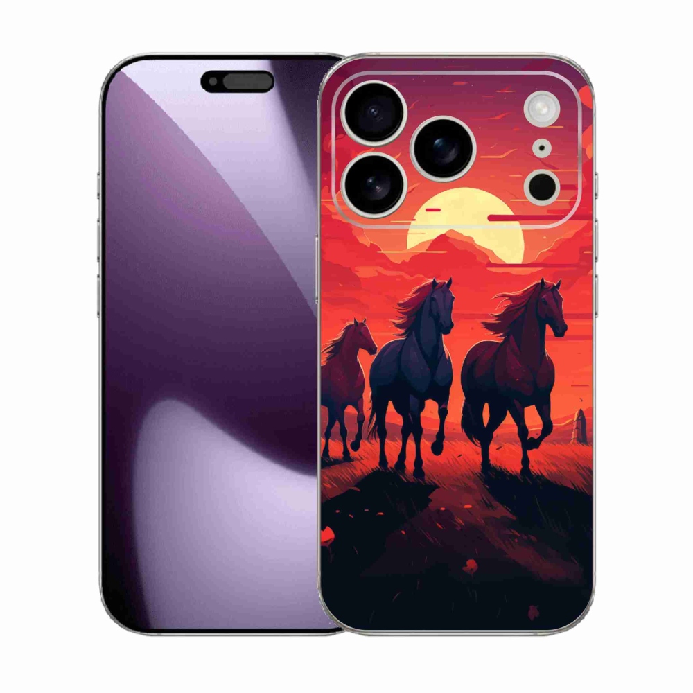 Gelový kryt mmCase na iPhone 17 Pro - koně a západ slunce