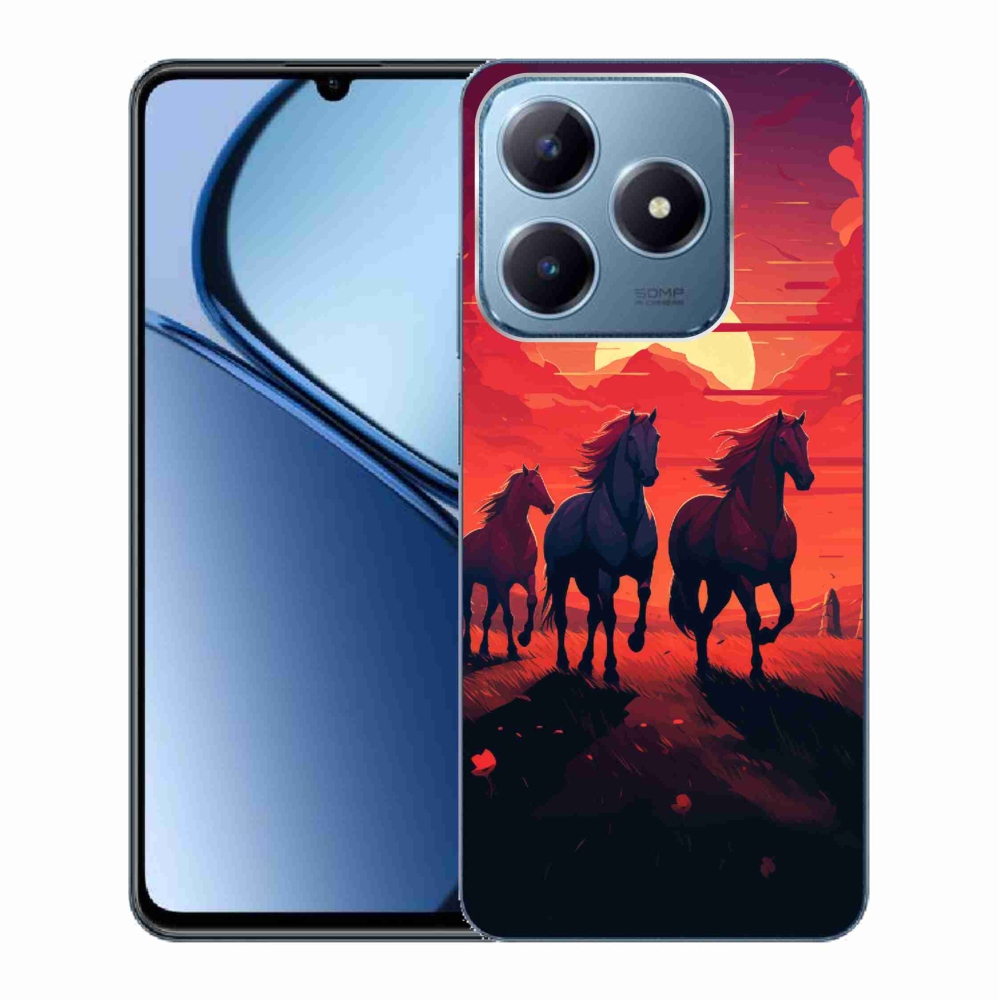Gelový kryt mmCase na Realme C63 - koně a západ slunce