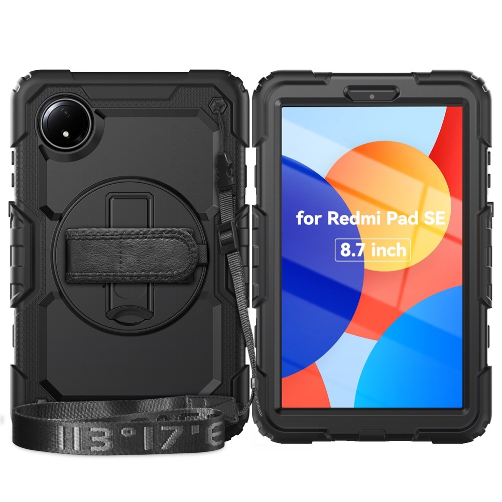 Strap odolný kryt s držákem na ruku a ramenním popruhem na Xiaomi Redmi Pad SE 8.7 - černý