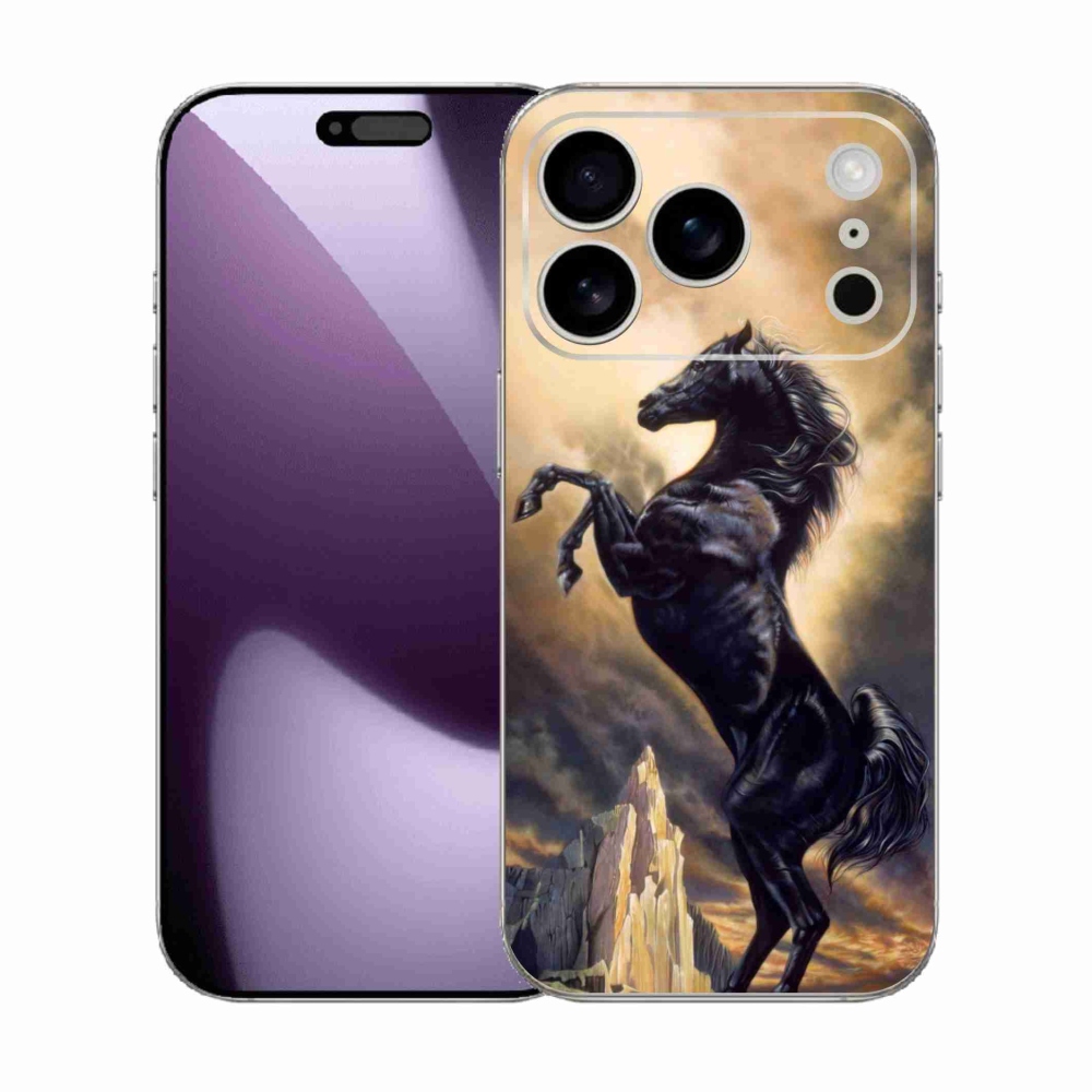 Gelový kryt mmCase na iPhone 17 Pro - černý kreslený kůň