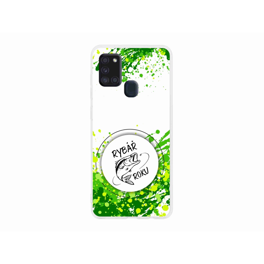 Gelový kryt mmCase na Samsung Galaxy A21s - rybář roku bílé pozadí