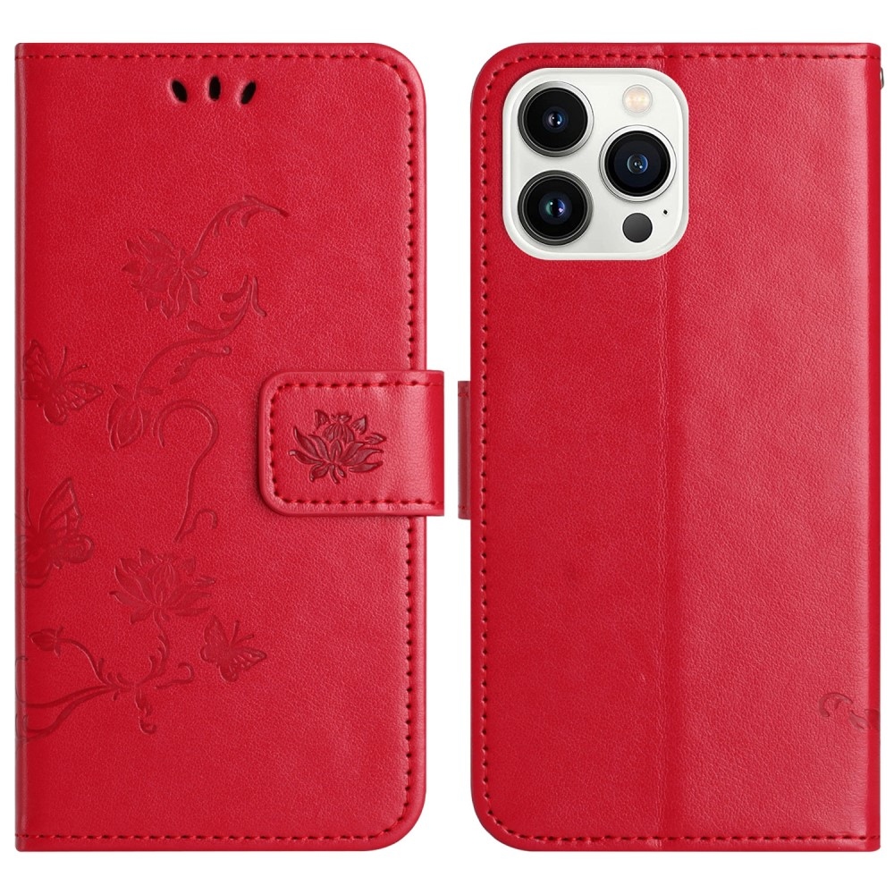 Flower knížkové pouzdro na iPhone 16 Pro - červené