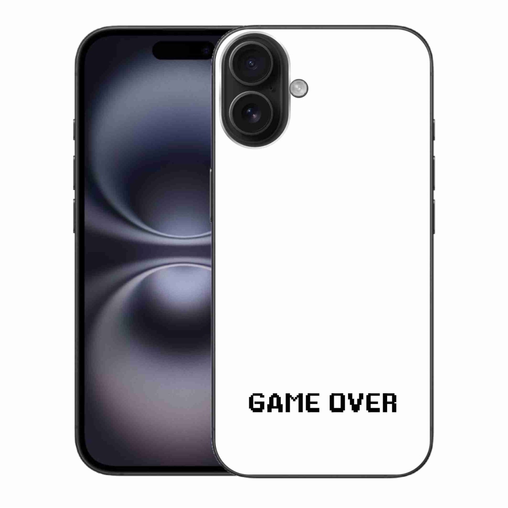Gelový kryt mmCase na iPhone 16 Plus - game over bílé pozadí