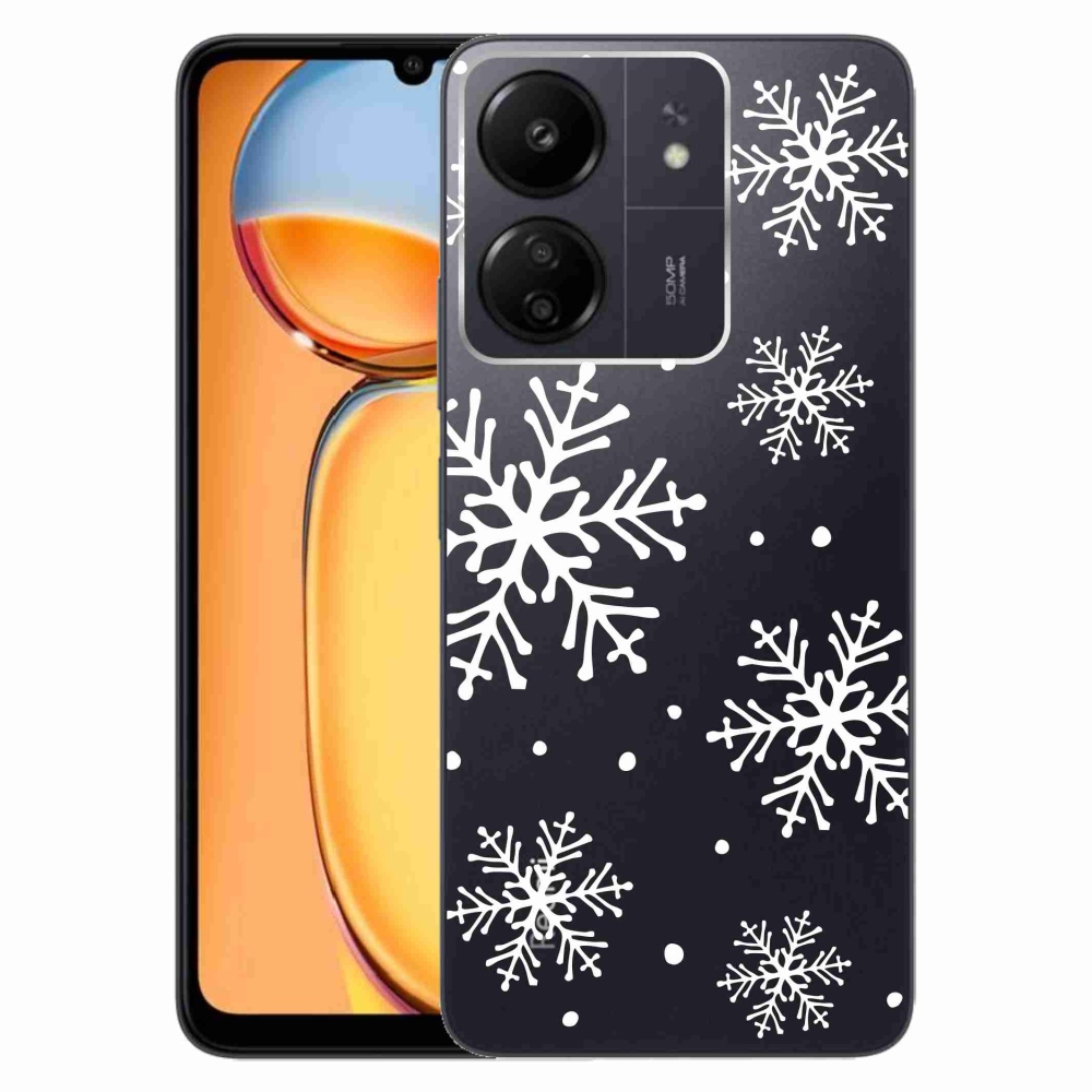 Gelový kryt mmCase na Xiaomi Poco C65/Redmi 13C - bílé vločky na průhledném pozadí