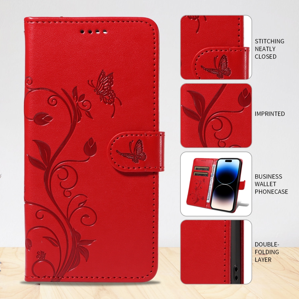 Flowery knížkové pouzdro na Xiaomi Redmi 15 4G (171mm) - červené