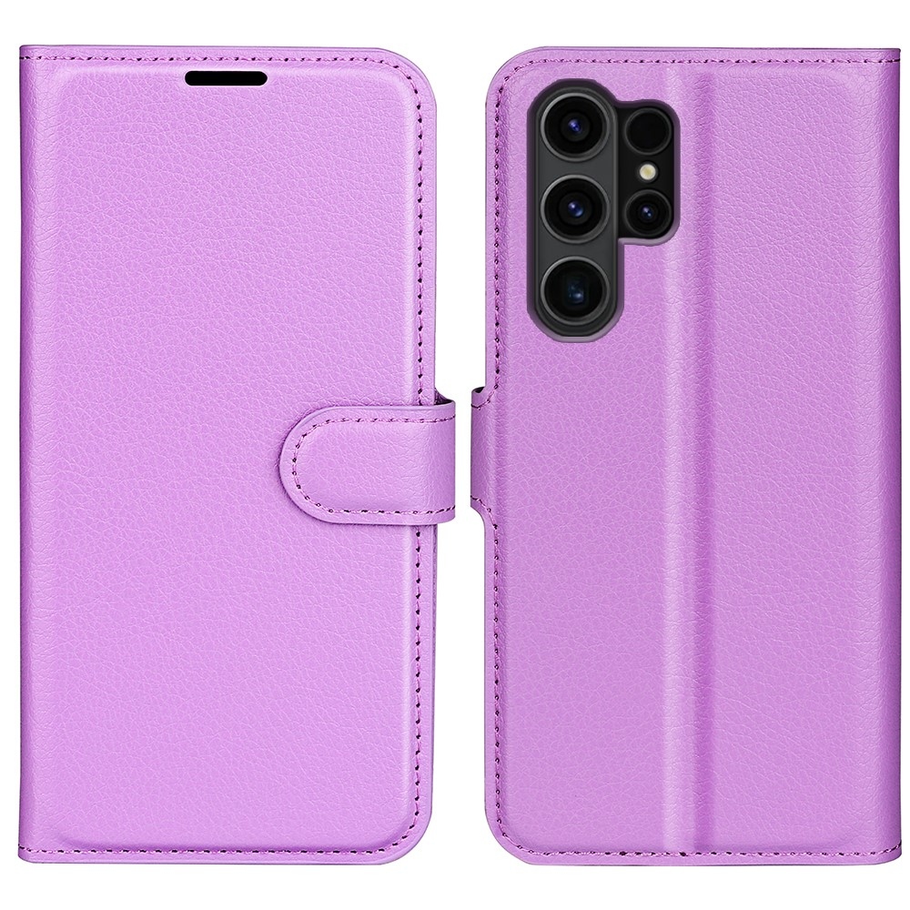 Litchi knížkové pouzdro na Samsung Galaxy S24 Ultra - fialové