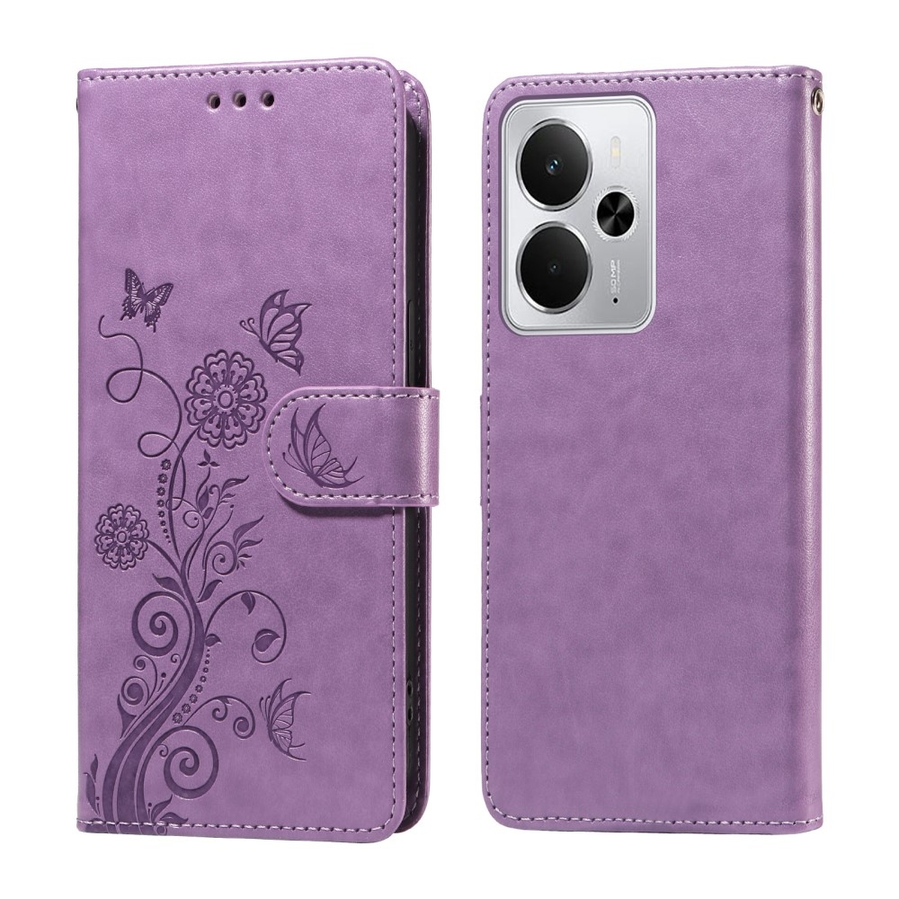 Flowery knížkové pouzdro na Realme 14 5G - fialové