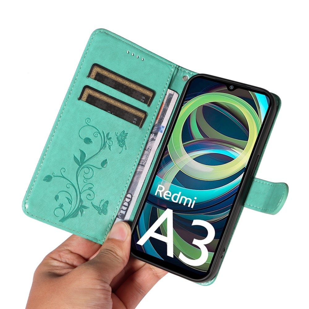 Flowers knížkové pouzdro na Xiaomi Redmi A3 - modrozelené