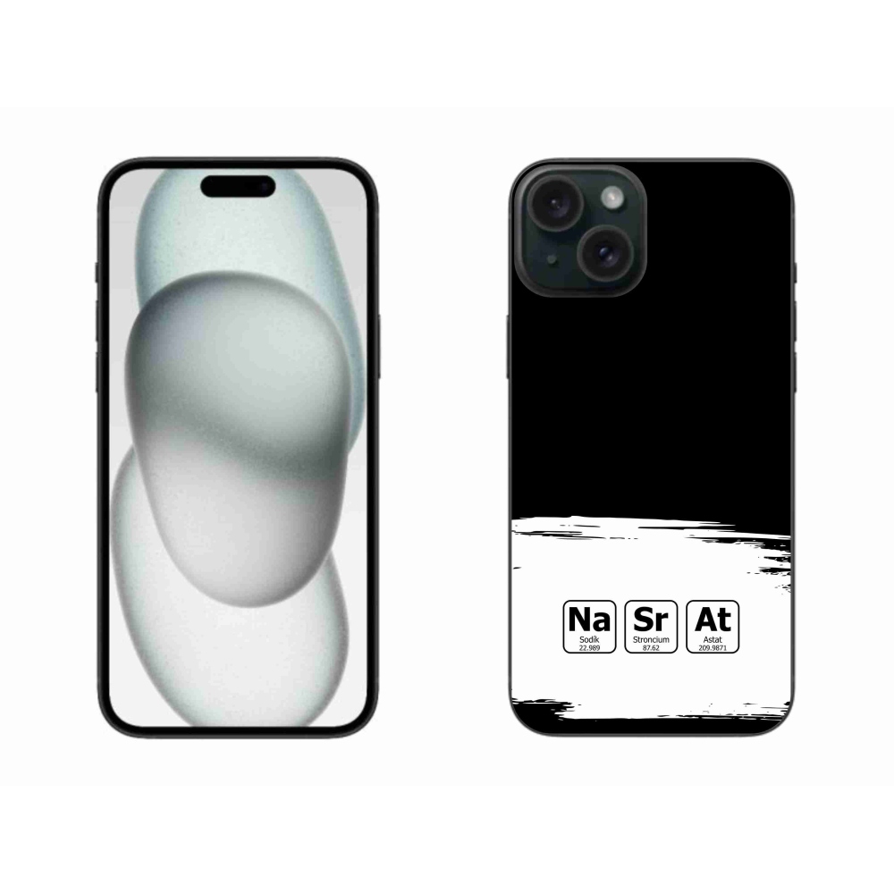 Gelový kryt mmCase na iPhone 15 Plus - chemické prvky bíločerné pozadí