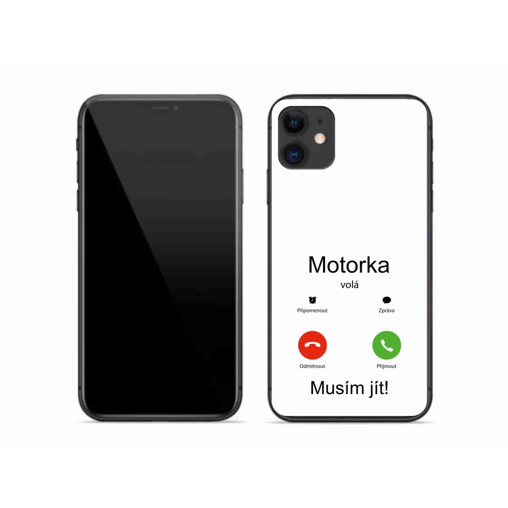 Gelový kryt mmCase na iPhone 11 - motorka volá bílé pozadí