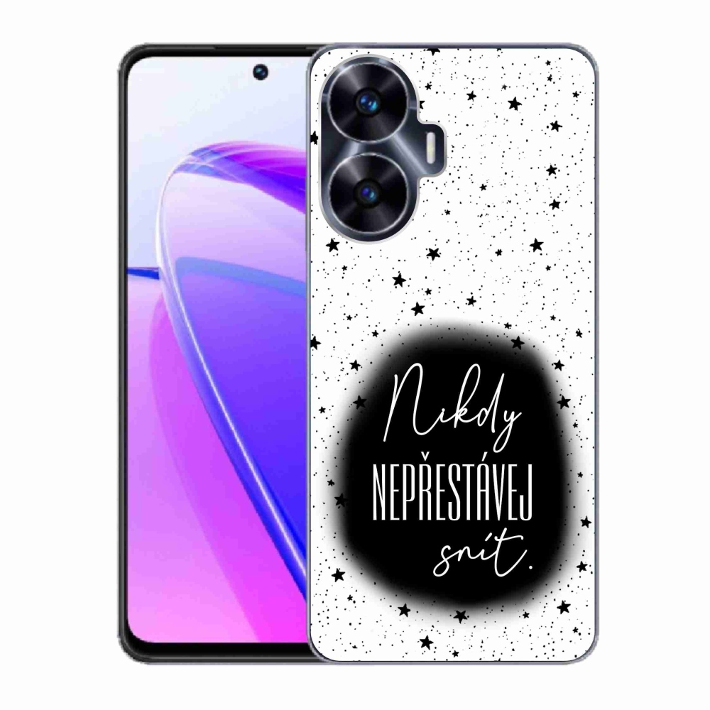 Gelový kryt mmCase na Realme C55 - citát 1 černobílé pozadí